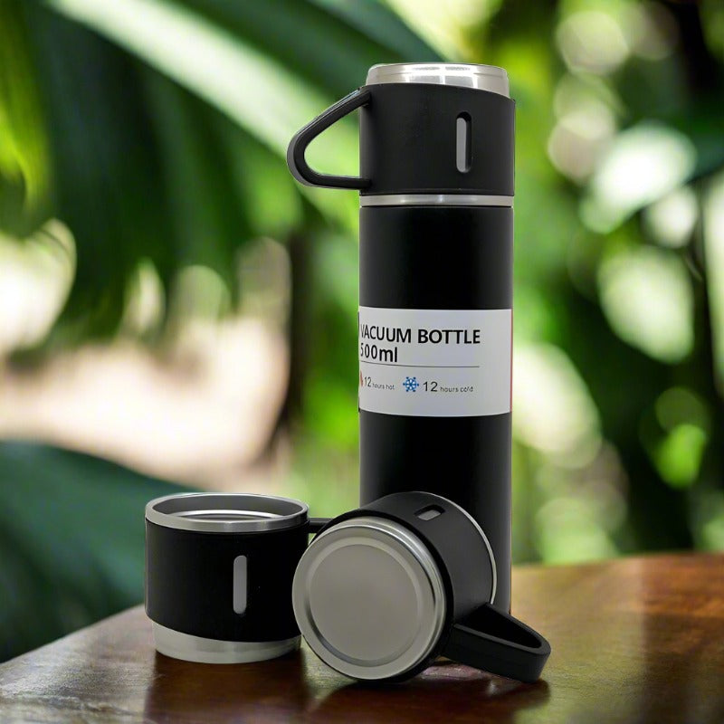 Stainless Steel Vacuum Flask Set With 3 Steel Cups Combo For Coffee Hot Drink And Cold Water Flask Ideal Gifting Travel Friendly Latest Flask Bottle. (500ml) - Happy Price - Image 2