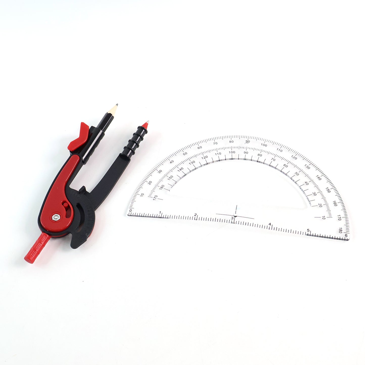 2 Pc Geometry Set  Built-in Pencil Grip + Transparent Plastic Protractor  School Geometry Tools Kit - Happy Price - Image 4
