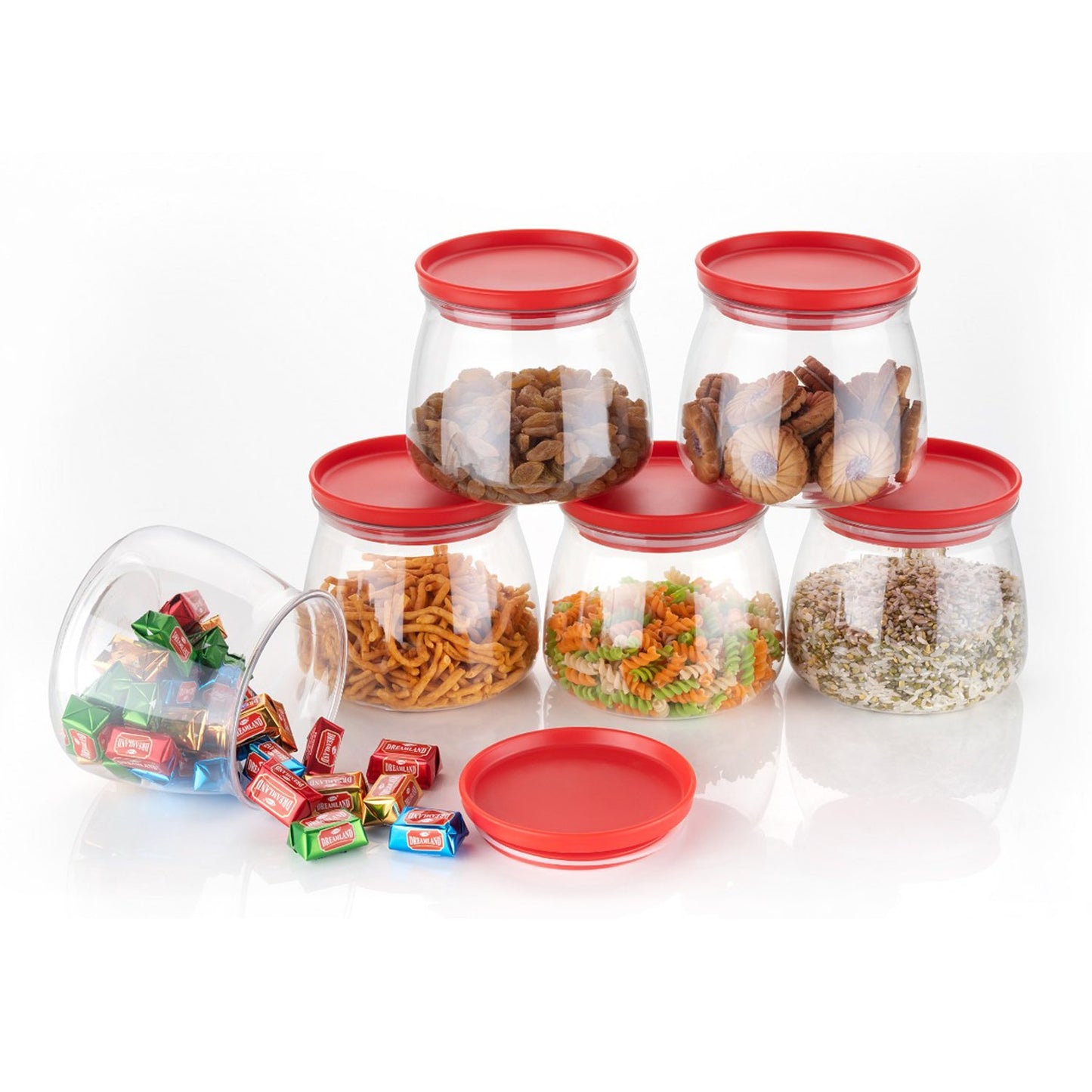 Matka Shaped Jar With Air Tight  Leak Proof Lid (Multicolour) (Set Of 6) (900ml) - Happy Price - Image 5