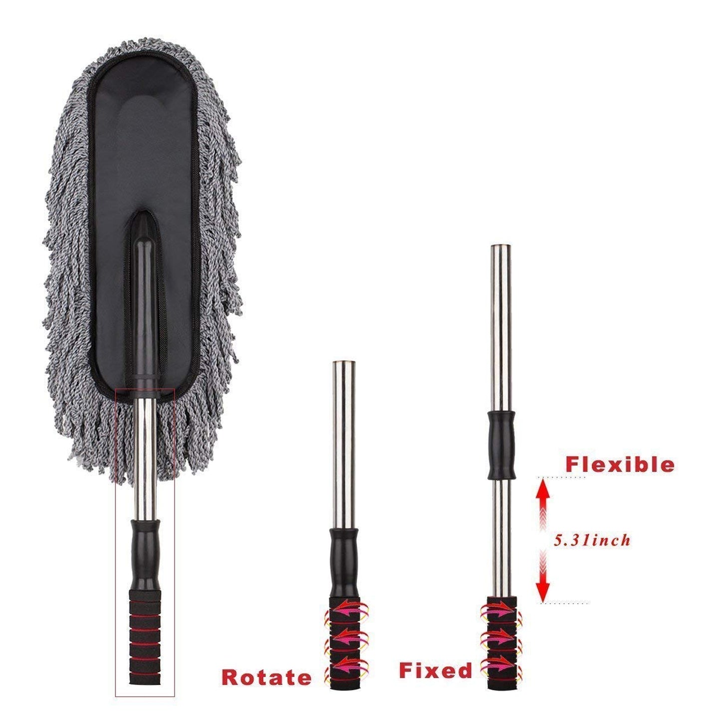 Car Duster Long Retractablesoftnon-sliphandle Multipurpose Microfiber Wash Brush Vehicle Interior And Exterior Cleaning Kit With For Car Boats Or Home - Happy Price - Image 5