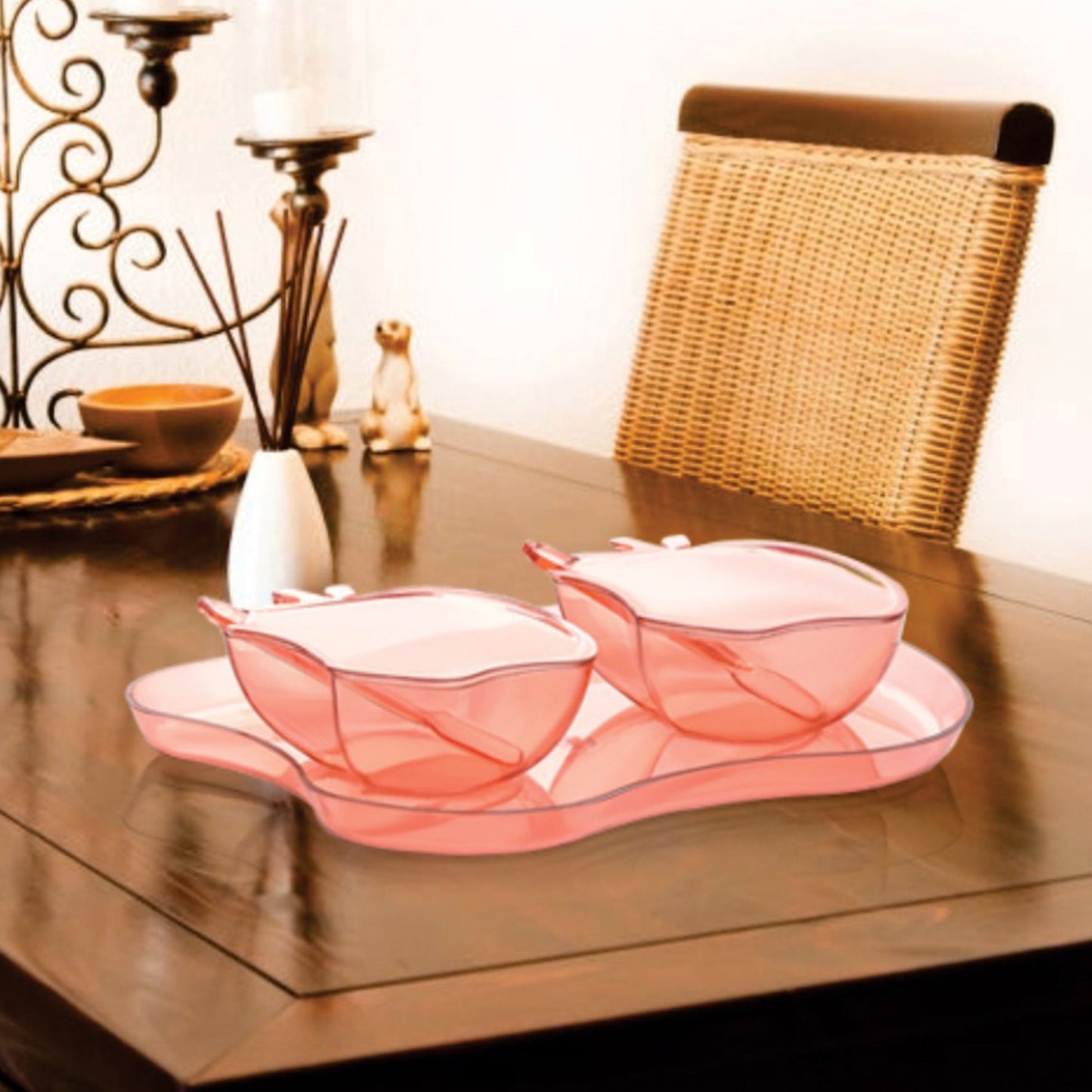 Apple Shape 2piece Serving Set Of Bowl With Spoon  Tray. Dinnerware Serving Snacks  Pickle - Happy Price - Image 7