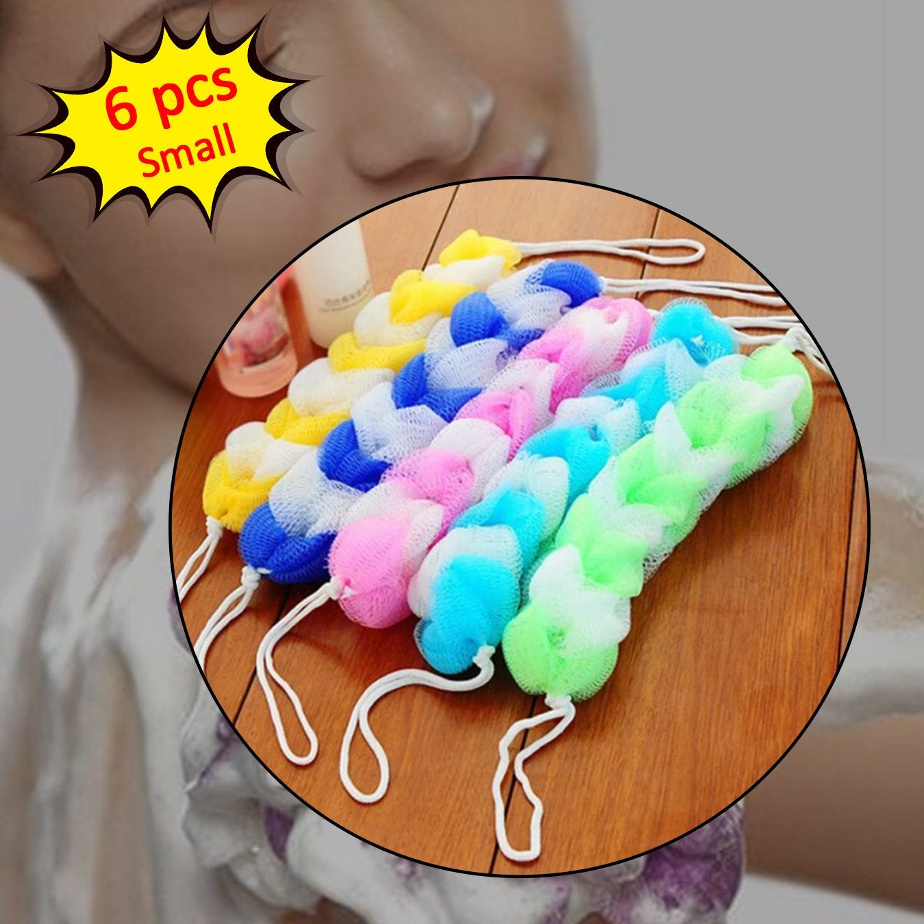 Hanging Bath Shower Long Loofah Sponge Pouf Body Scrubber Small Size (Pack Of 6) - Happy Price - Image 1