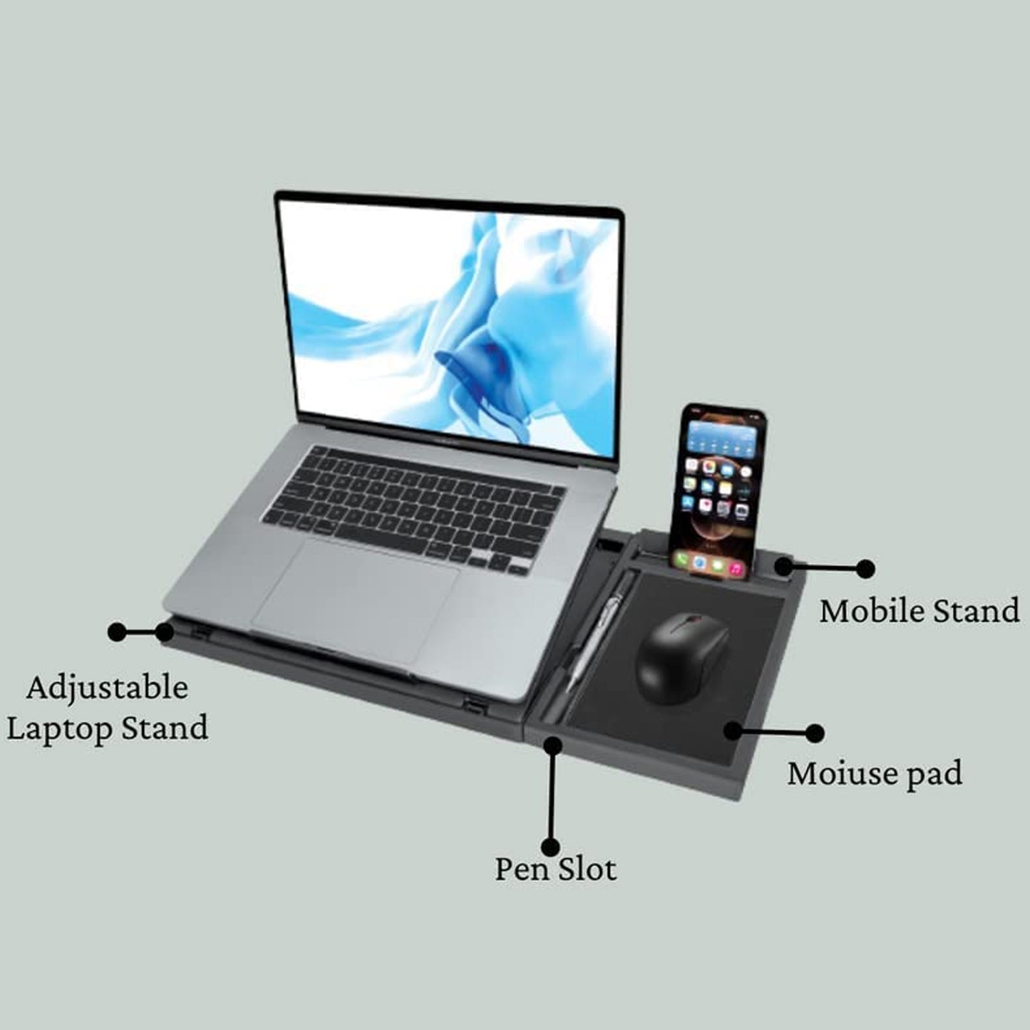 Laptop Stand Suitable Portable Foldable Compatible With Macbook Notebook Tablet Tray Desk Table Book With Free Phone Stand - Happy Price - Image 3