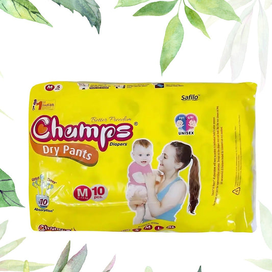 Medium Champs Dry Pants Style Diaper- Medium (10 Pcs) Best For Travel  Absorption Champs Baby Diapers Champs Soft And Dry Baby Diaper Pants (M 10 Pcs ) - Happy Price - Image 1