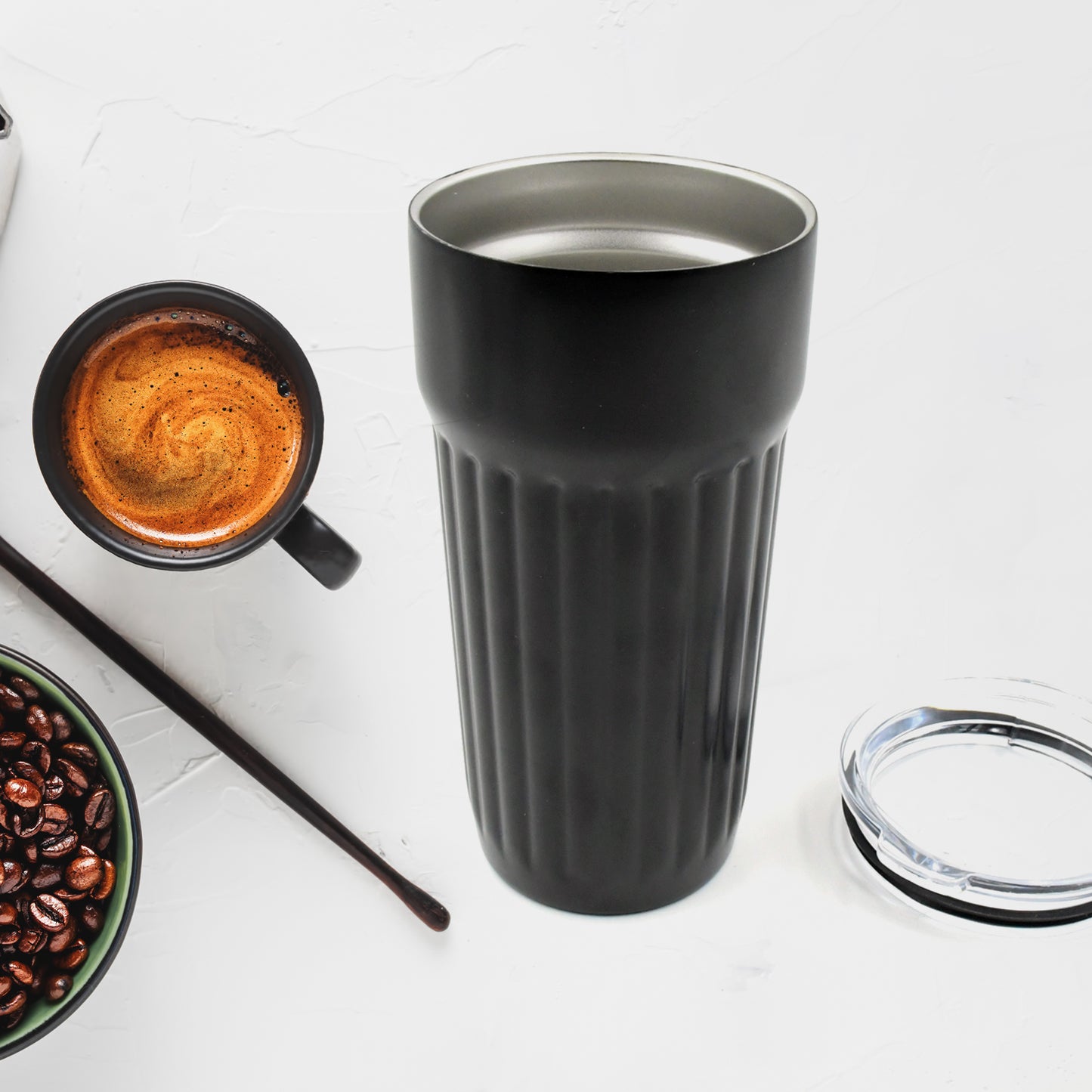 Stainless Steel Vacuum Insulated  Insulated Coffee Cups Travel Mug Car Coffee Mug With Lid Reusable Thermal Cup For Coffee Car Travel Beach Camping Hiking Hunting Fishing Drinks Coffee Tea (1 Pc) - Happy Price - Image 2
