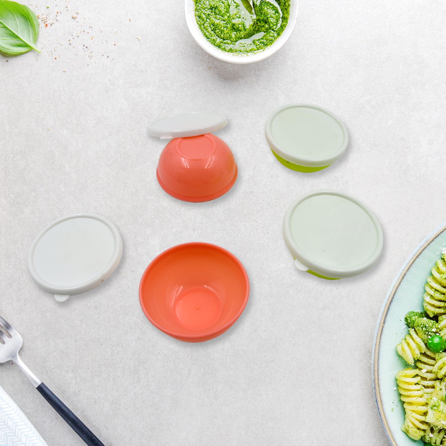 Multipurpose Small Round Plastic Bowl  Katori With Lid Microwave Safe Reusable Lightweight Bowl Dishwasher Safe Chutney Bowl (4 Pcs Set) - Happy Price - Image 4