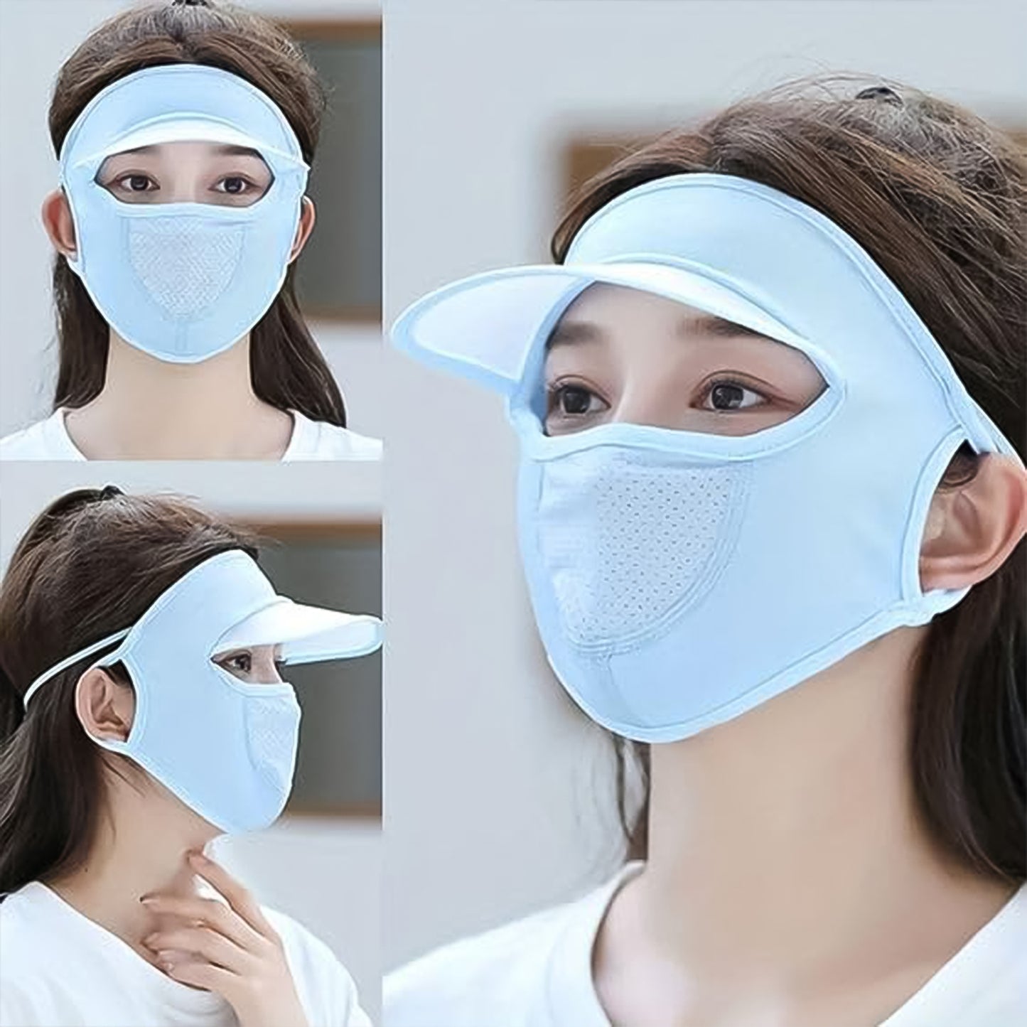 Womens Full Face Uv Protection Cap With Built-in Mask And Wide Brim Visor  Breathable (1 Pc) - Happy Price - Image 3