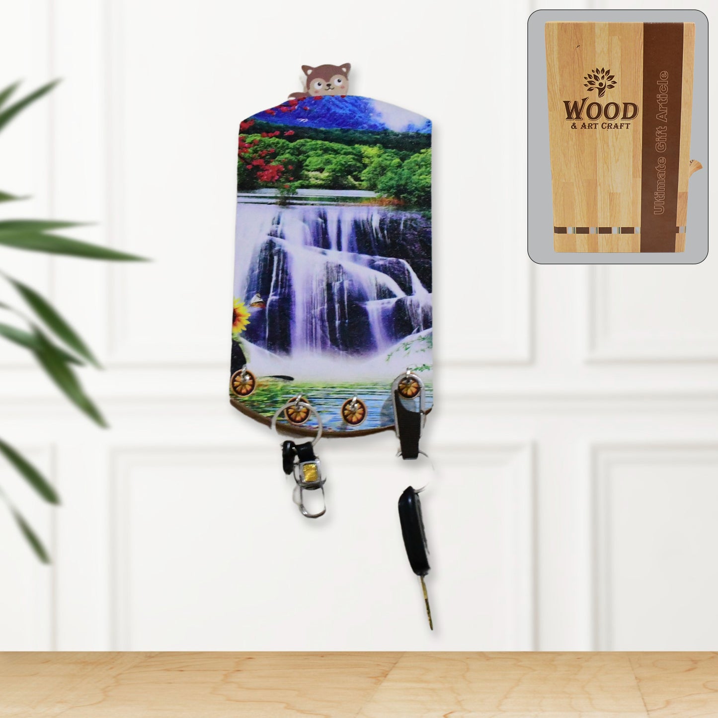 Decorative Wooden Vertical Scenery With Hooks For Wall Hanging - Happy Price - Image 2