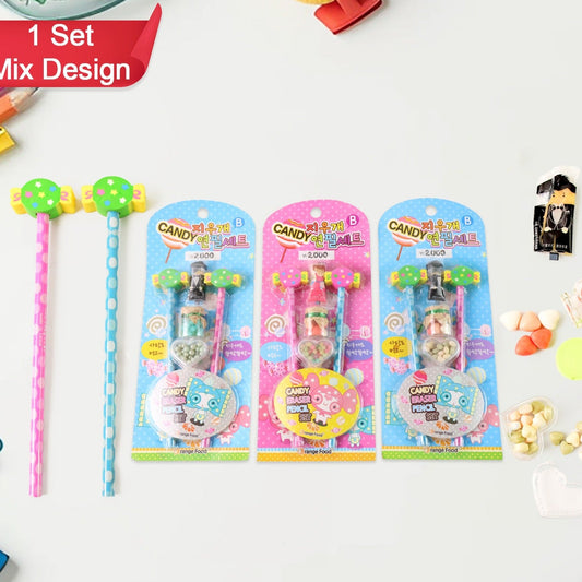 Fun Candy Design Pencil Set With Accessories (1 Set  Mix Design) - Happy Price - Image 1