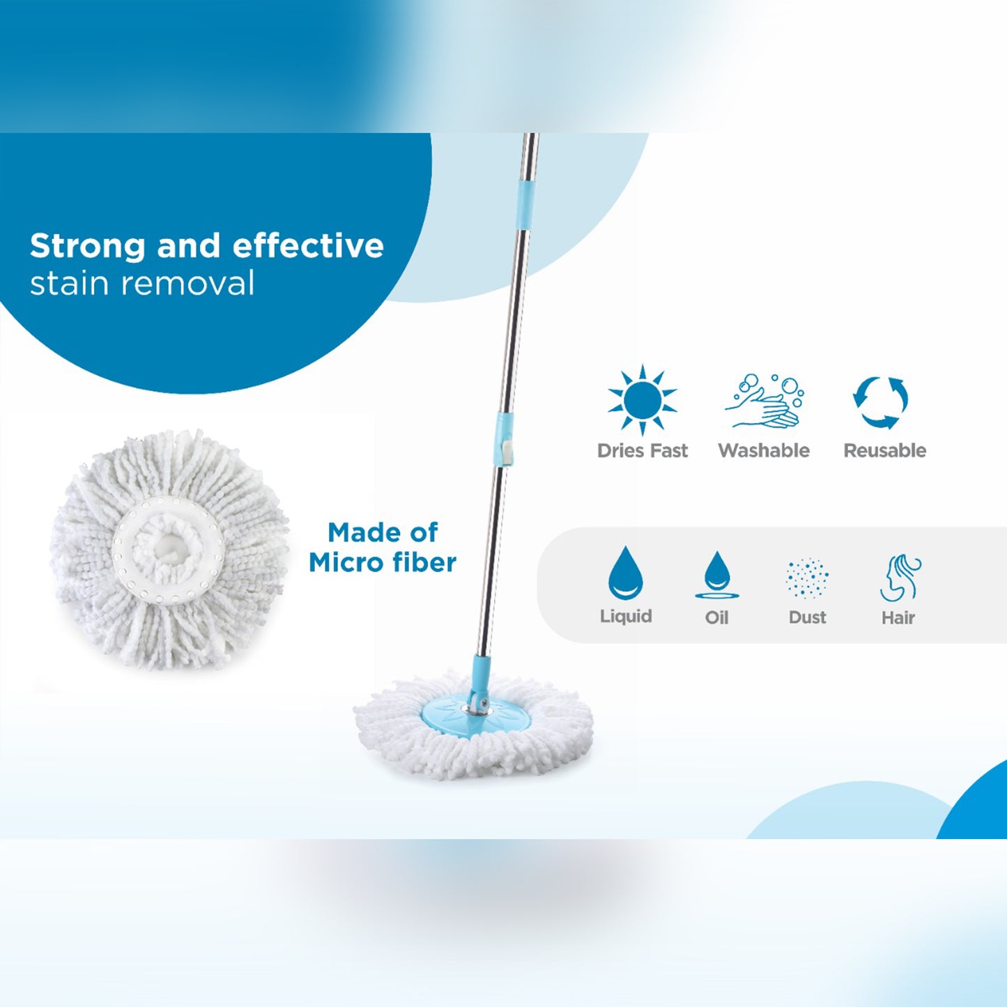 Sporty Plastic Spin Mop With Bigger Wheels And Plastic Auto Fold Handle For 360 Degree Cleaning. - Happy Price - Image 2