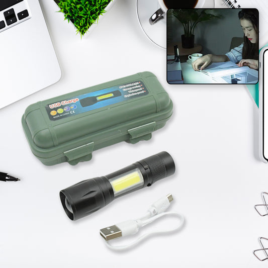 Led Flashlight Rechargeable Usb Mini Torch Ultra Brightest Zoom Flash Light Handheld Pocket Compact Portable Tiny Lamp With Cob Side Lantern High Power Tactical Travel Emergency Flashlights - Happy Price - Image 1