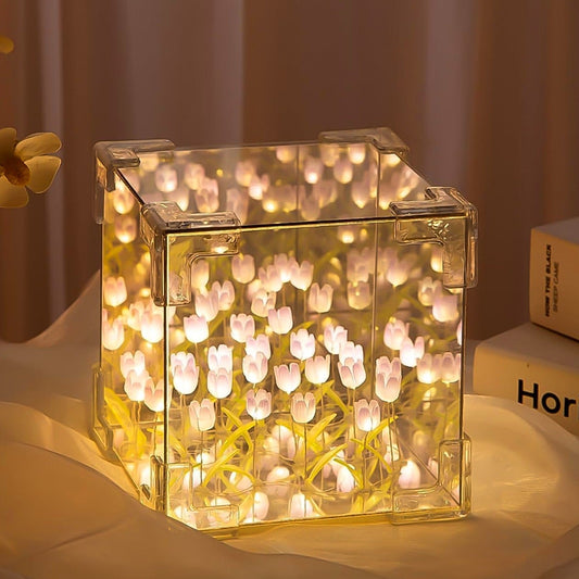 Cube Tulip Night Lamp  Led Decorative Nights Lamp For Bedroom (Multicolor  1 Set) - Happy Price - Image 1