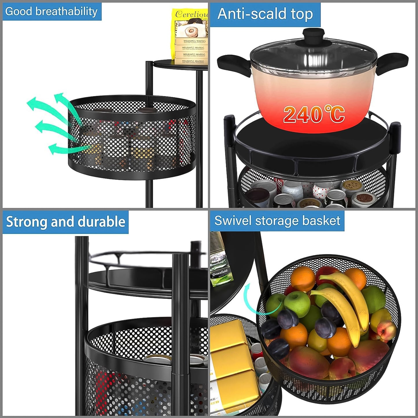 Metal Round High Quality Kitchen Trolley With Wheels (3 Layer  1 Pc) - Happy Price - Image 3