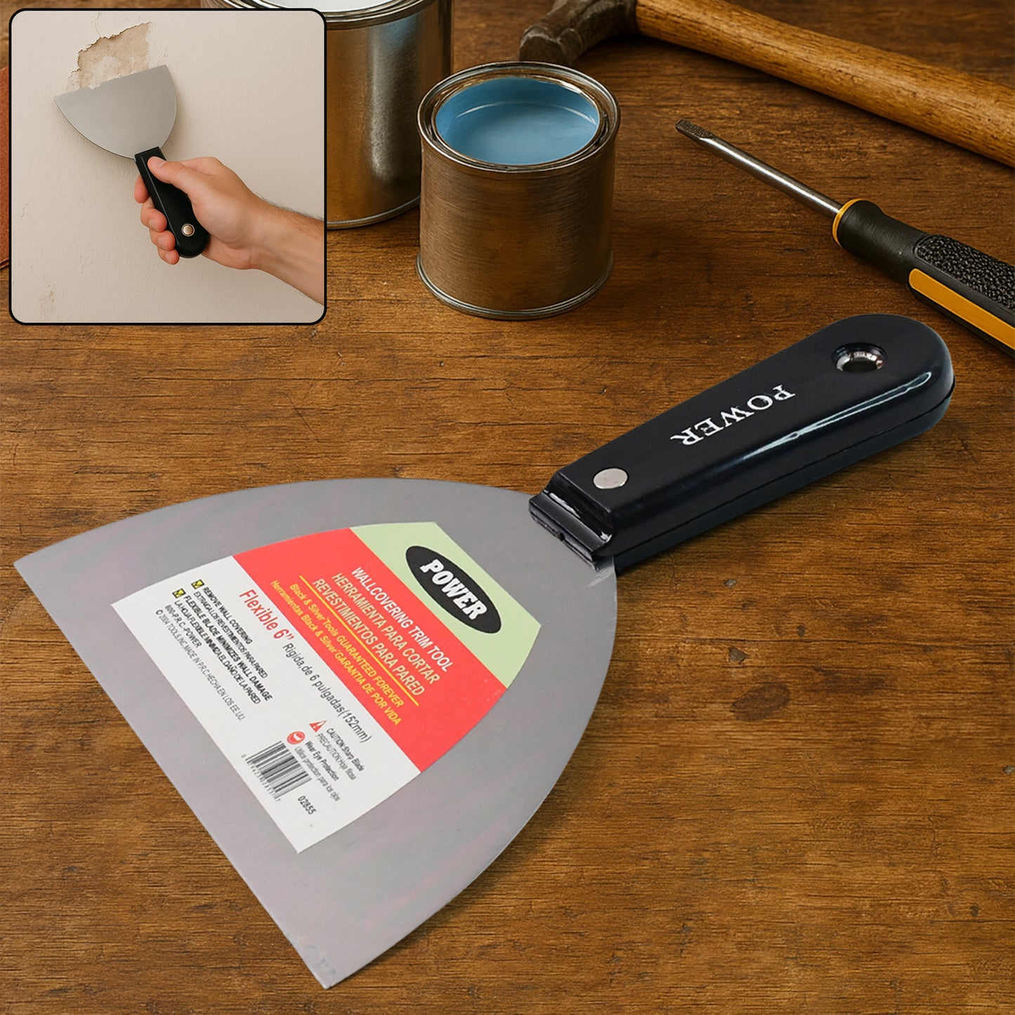 150mm Steel Blade Putty Knife with Wooden Handle for Home & DIY - Happy Price - Image 7