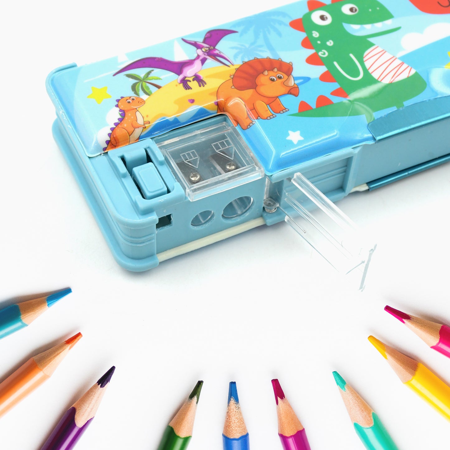 Multipurpose Compass Box Plastic Double Deck Pencil Case With 2 Compartments Supplies Utility Box Storage Organizer Pencil Box For School Cartoon Printed Pencil Case For Kids Birthday Gift For Girls  Boys (1 Pc Mix Design) - Happy Price - Image 4