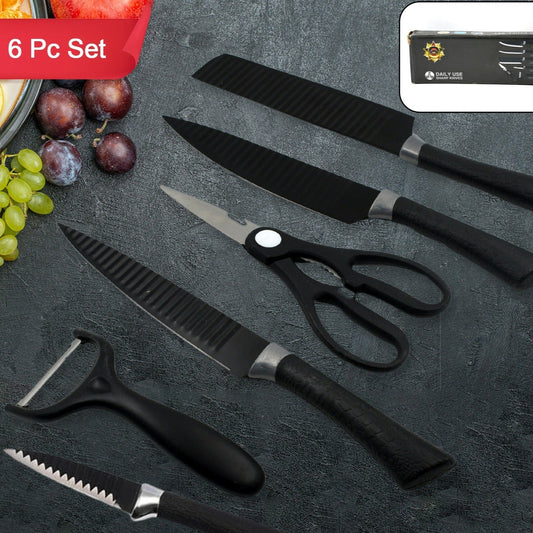 6 Pieces Professional Kitchen Knife Set Meat Knife Chefs Knife With Non-slip Handle For Home Kitchen And Restaurant With Chef Peeler And Scissor (Stainless Steel  6 Pcs Set) - Happy Price - Image 1