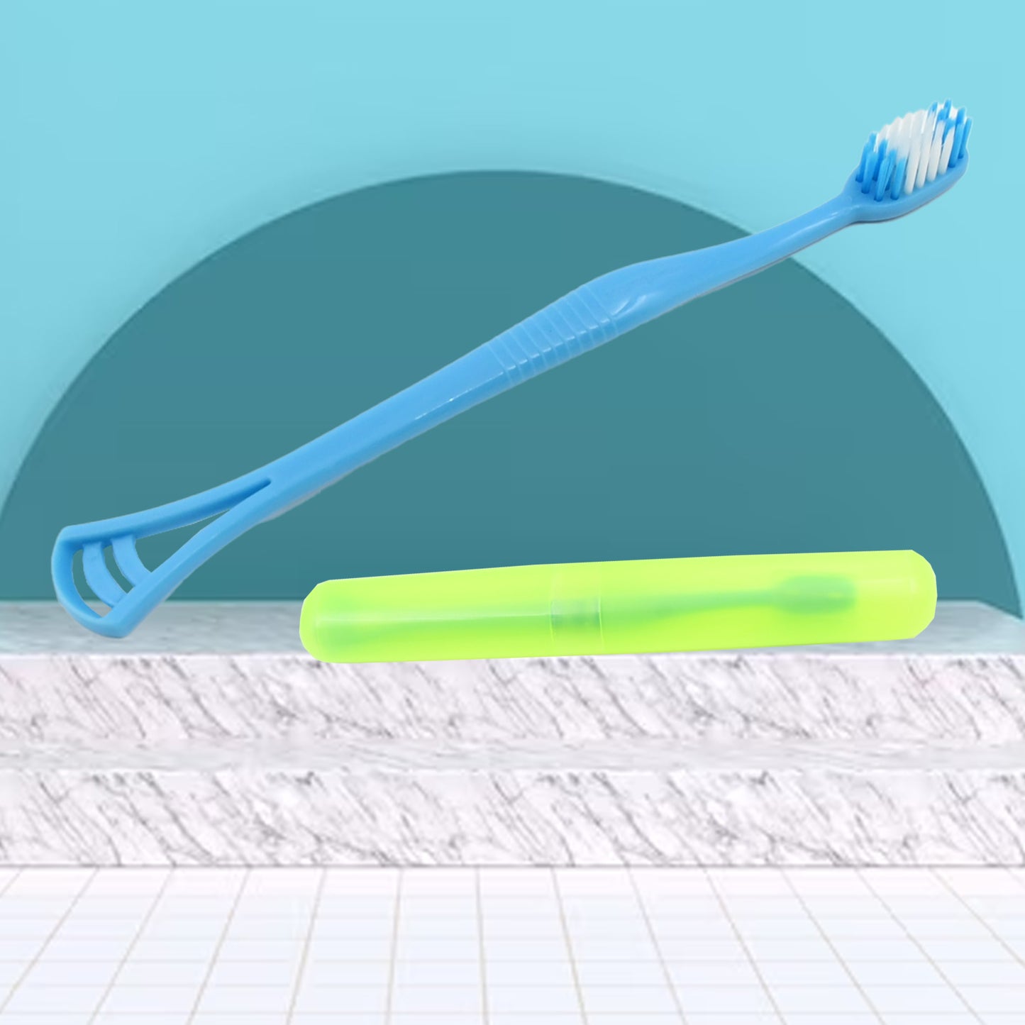 2 In 1 Soft Toothbrush And Tongue With Toothbrush Cover Cleaner Scraper For Men And Women Kids Adults Plastic Toothbrush Cover  Case  Holder (1 Pc) - Happy Price - Image 2