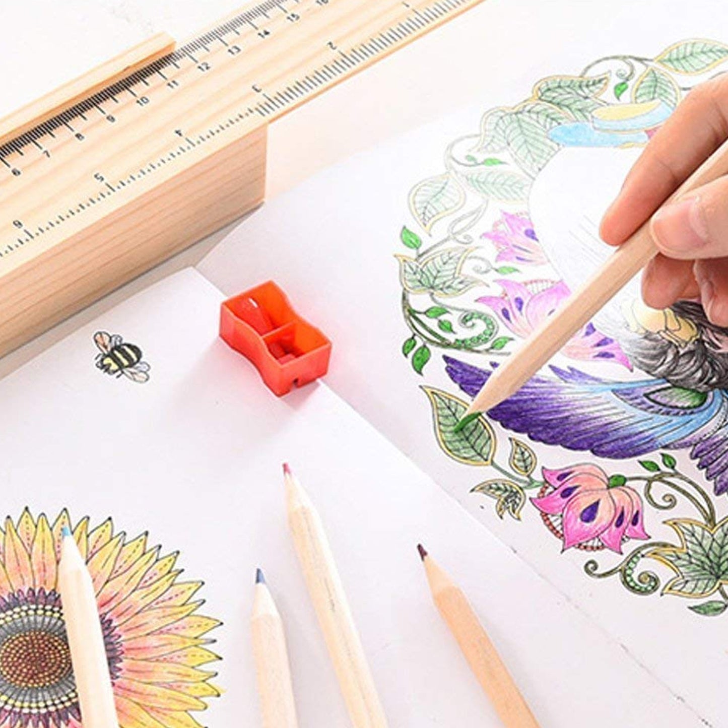 Colorful Wooden Pencil Set With Pencil Box Ruler Sharpener For For Kids Artist Architect - Happy Price - Image 5