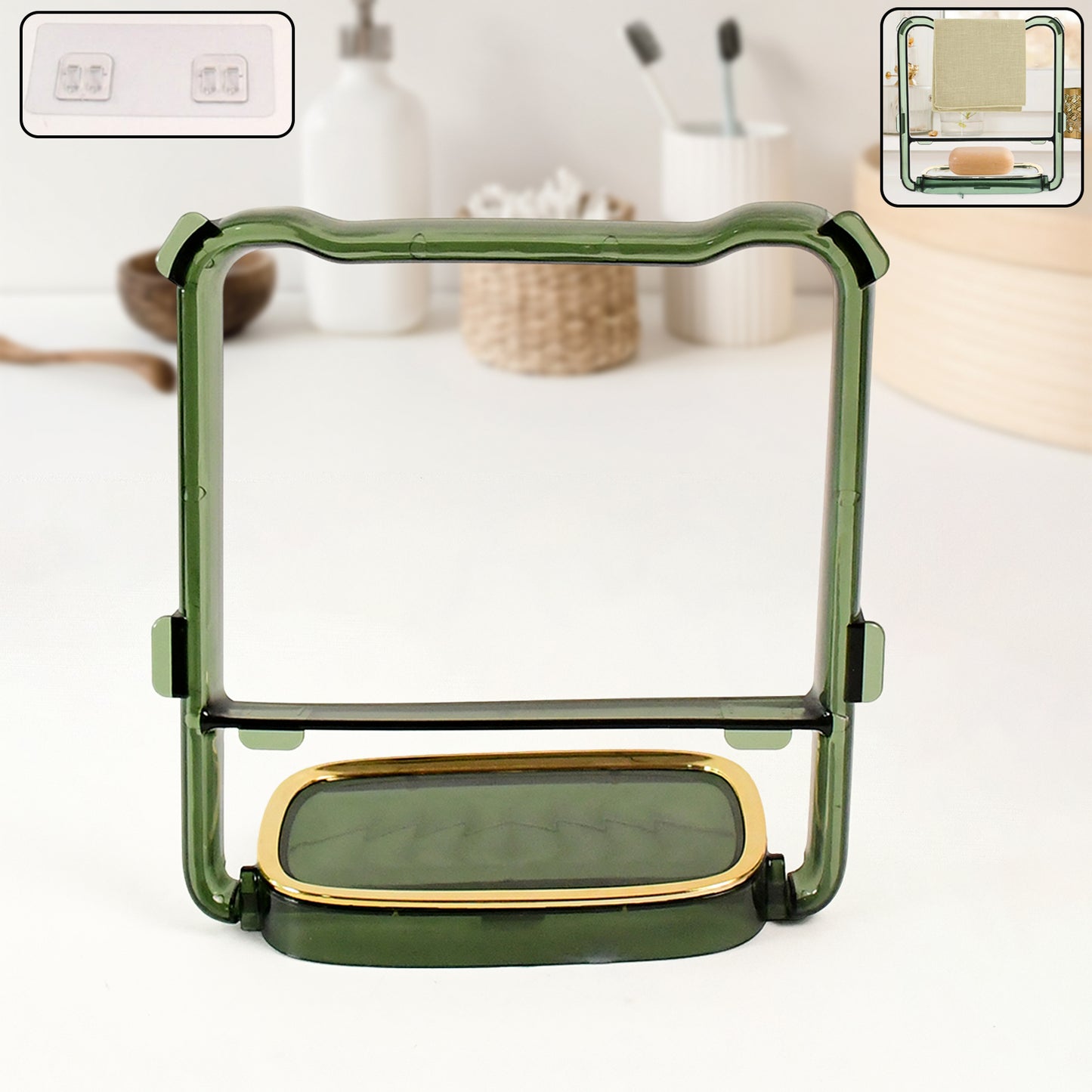 2-in-1 Self-adhesive Towel Hanger  Soap Holder Stand (1 Pc) - Happy Price - Image 2