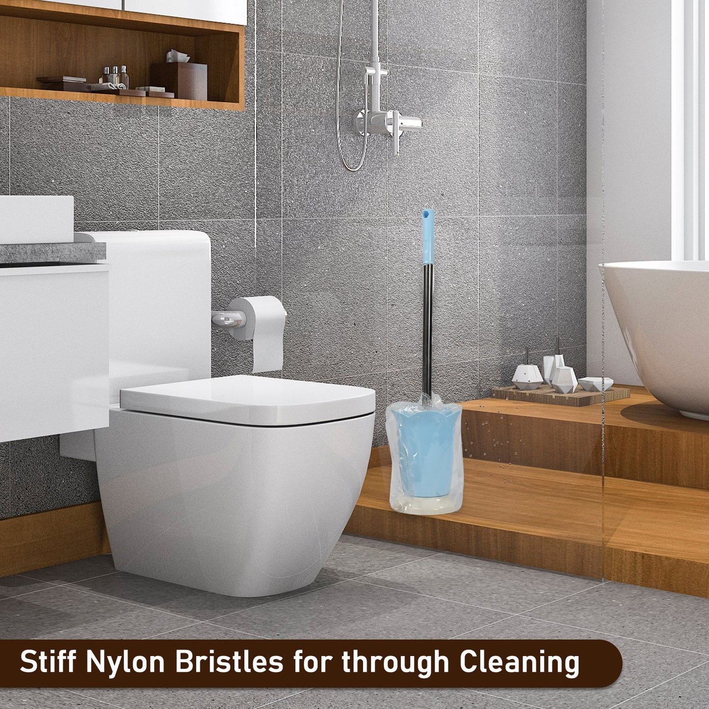 Premium Toilet Plastic Brush With Holder Stand Western And Indian Toilet Bathroom Cleaning - Happy Price - Image 5