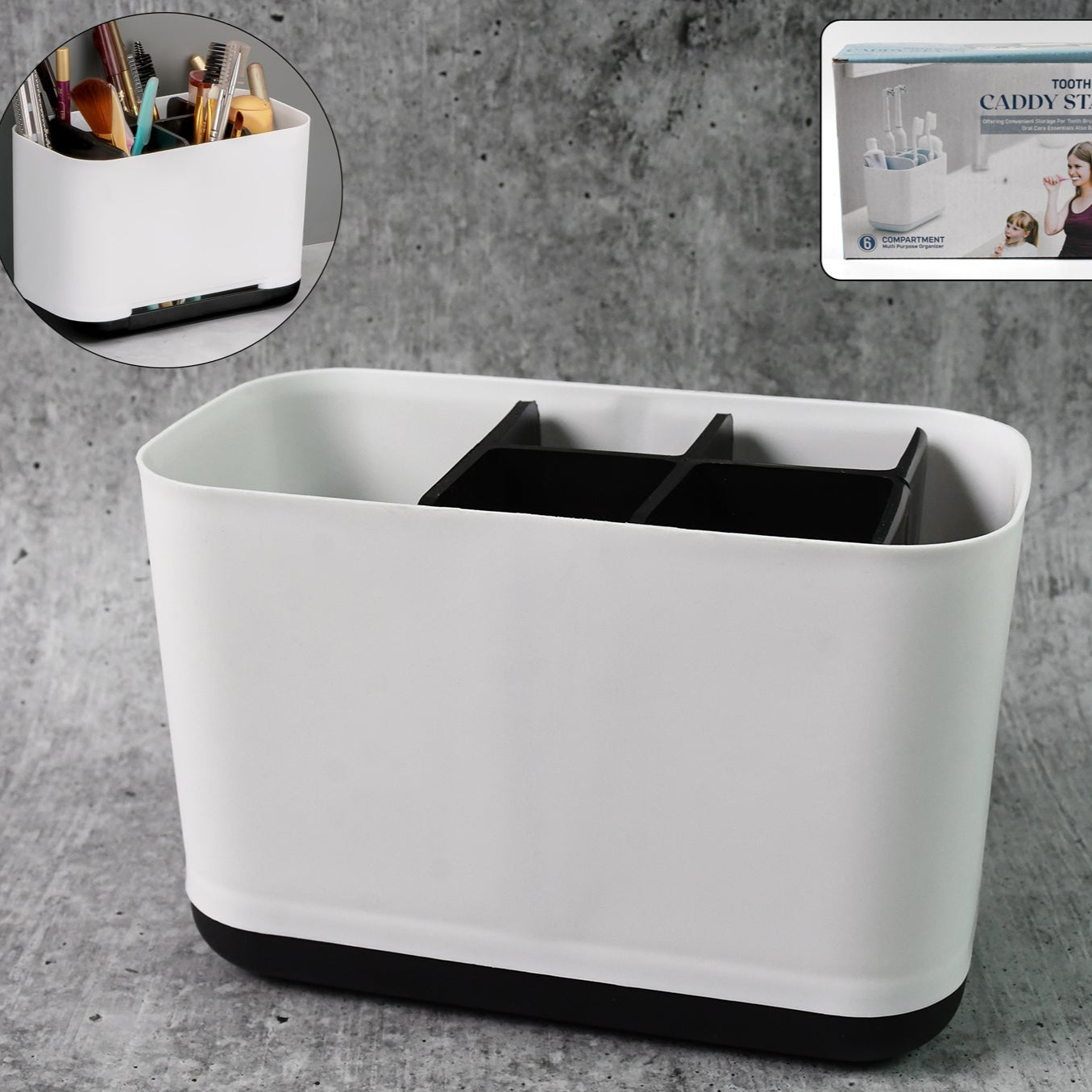 6 Compartment Multi Purpose Organizer Toothbrush Holder Stand Plastic Caddy (1 Pc) - Happy Price - Image 1