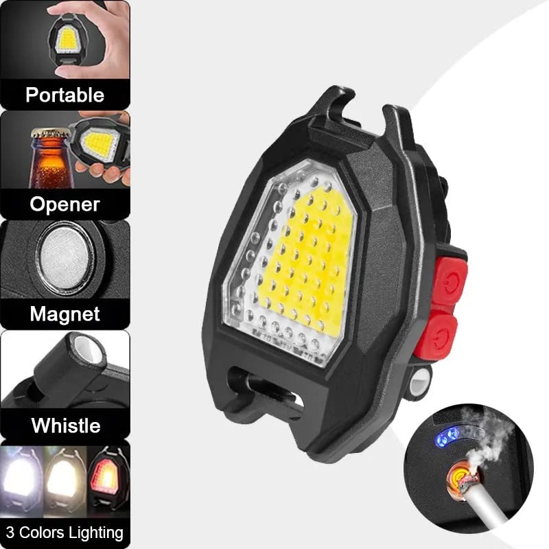 Portable Triangular Shaped Emergency Camping Flashlight With Cigarette Lighter Lumens Rechargeable Waterproof Portable Led Light Camping Keychain 6lighting Modes With Strong Magnet 3 Color Lighting For Travel Camping Walking - Happy Price - Image 2