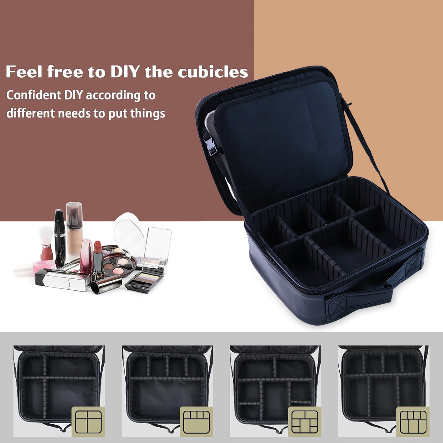 Black LED Makeup Organizer Box with Touch Mirror & USB Charging (1 Pc)