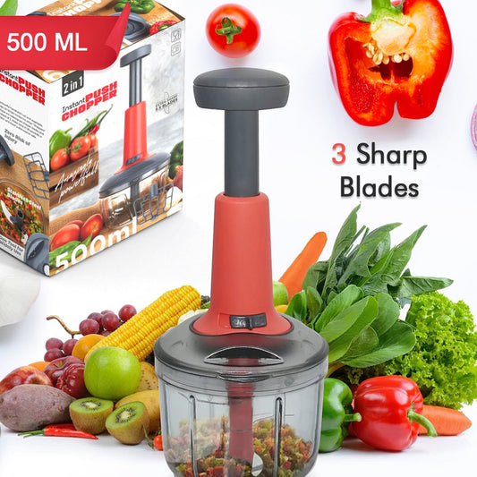 Matte Finish Manual Hand Press Chopper For Kitchen Mini Handy  Compact Chopper With 3 Blades For Effortlessly Chopping Vegetables  Fruits For Your Kitchen. - Happy Price - Image 1