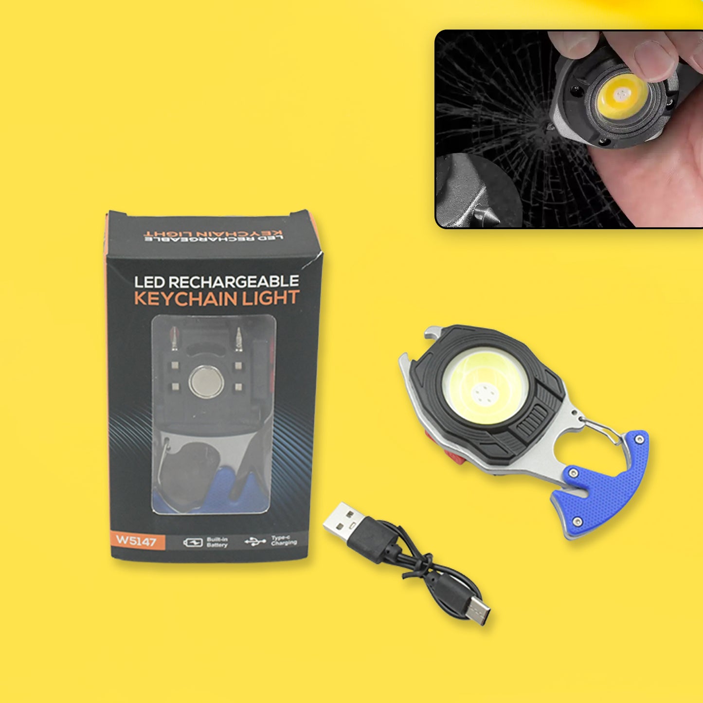 Rechargeable Keychain LED Flashlight with 6 Lighting Modes & Built-in Lighter