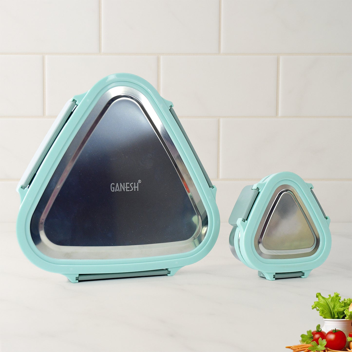 Ganesh Trinity 2-piece Stainless Steel Triangle Lunch Box Set - Happy Price - Image 5