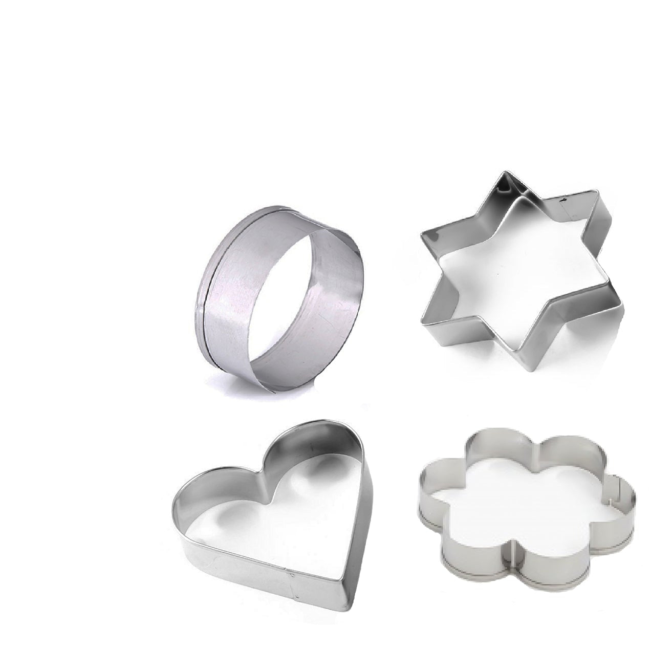 Cookie Cutter Stainless Steel Cookie Cutter With Shape Heart Round Star And Flower (4 Pieces) - Happy Price - Image 1