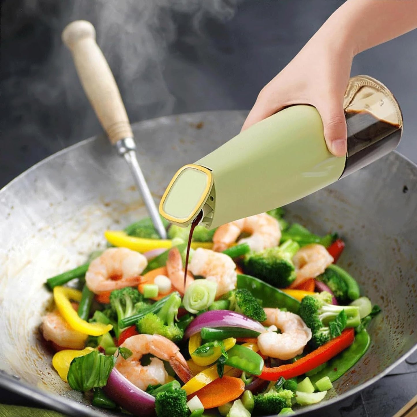 Oil Dispenser 500ml Cooking Oil Dispensing Cruets Oil Bottle With Automatic Open Lid Kitchen Glass Oil Pot Cooking Oil Bottle For Kitchen Grilling Frying (500 Ml) - Happy Price - Image 5