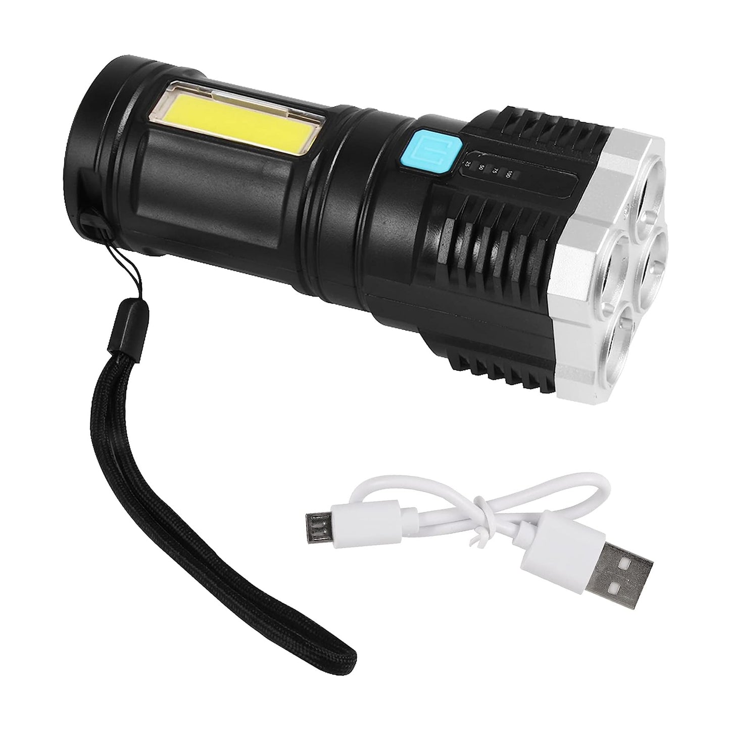 Multifunctional Strong 4 Led Torch Light Portable Rechargeable Flashlight Long Distance Beam Range 800 Lumens Cob Light 4 Mode Emergency For Hiking Walking Camping (4 Led Torch) - Happy Price - Image 4