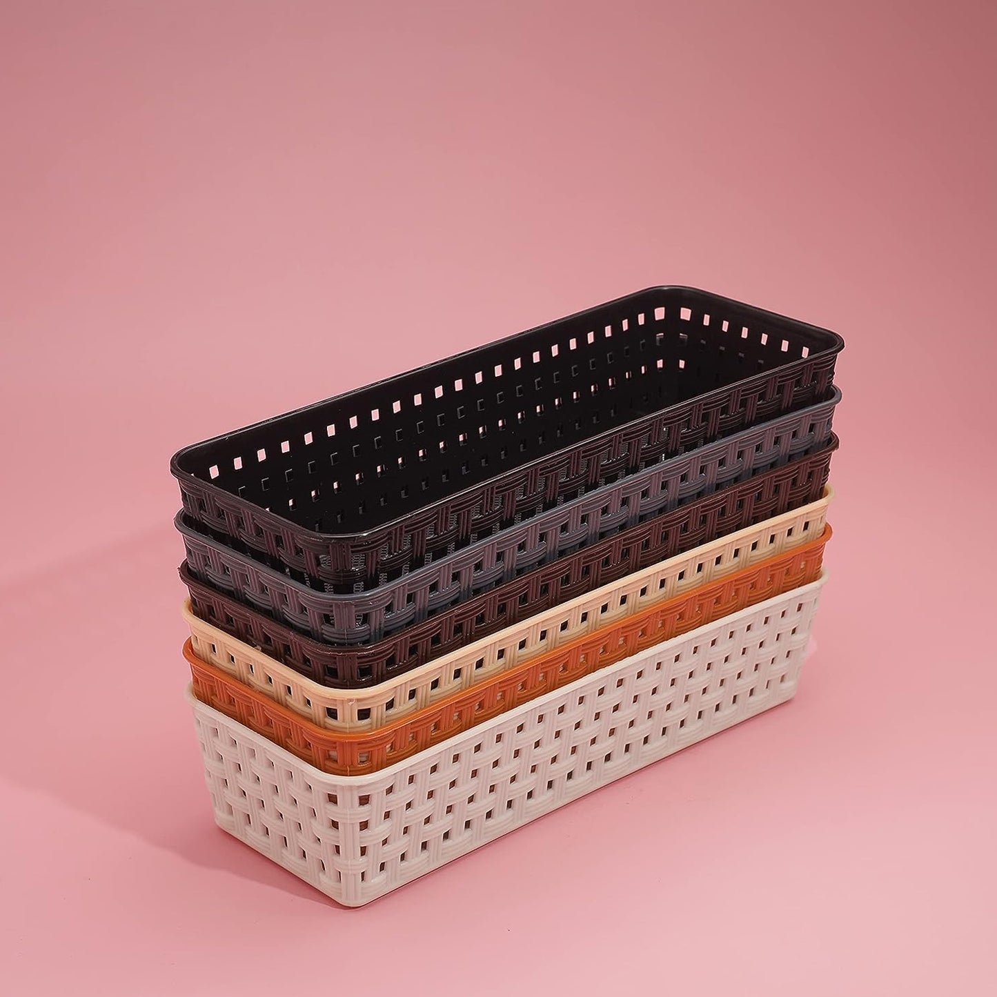 Plastic Multipurpose Desk Organizer Tray Office Drawer Dividers Storage Bins For Kitchen Bathroom Office Makeup Bedroom Dresser Craft Basket Rack Multicolour (6 Pcs Set) - Happy Price - Image 2