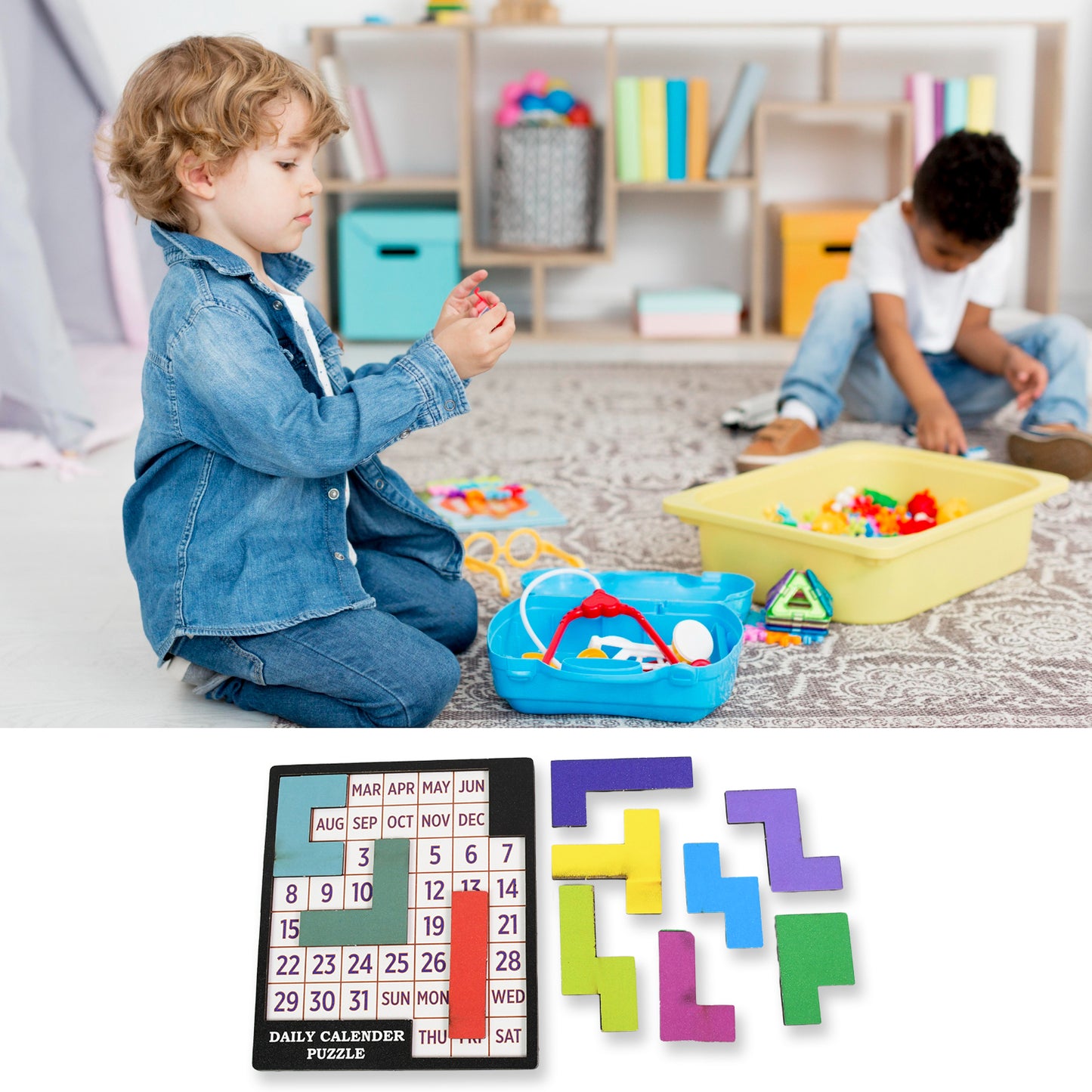 Wooden Daily Calendar Puzzle (Multicolor  1 Set) - Happy Price - Image 4