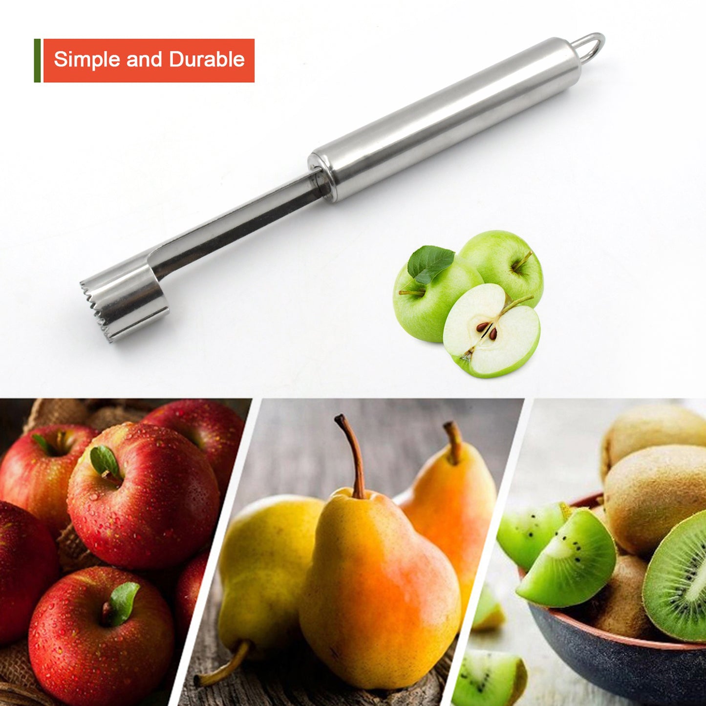Fruit Core Stainless Steel Set Core Remover For Apple And Pear Kitchen Prep Tool Fruit Core Remover Tool With Soft Handle Apple Corer Stainless Steel Kitchen Gadget Dishwasher Safe - Happy Price - Image 3