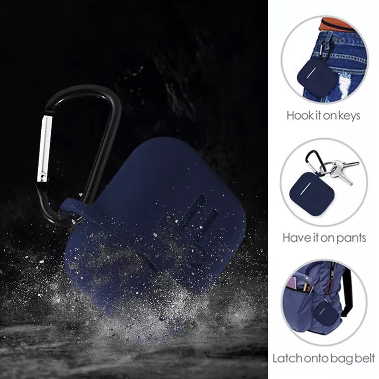 Silicone Shockproof Protection Wireless Headphones Carrying Box Cover With Metal Keychain - Happy Price - Image 3