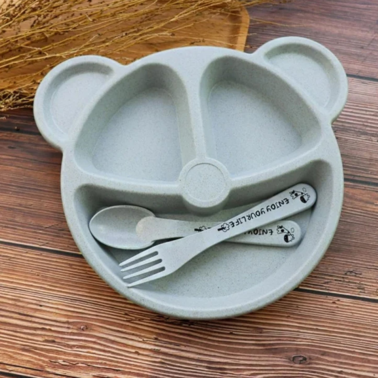 Kids 3 Compartment Food Tray  Plates With Spoon  Fork (1 Set) - Happy Price - Image 5