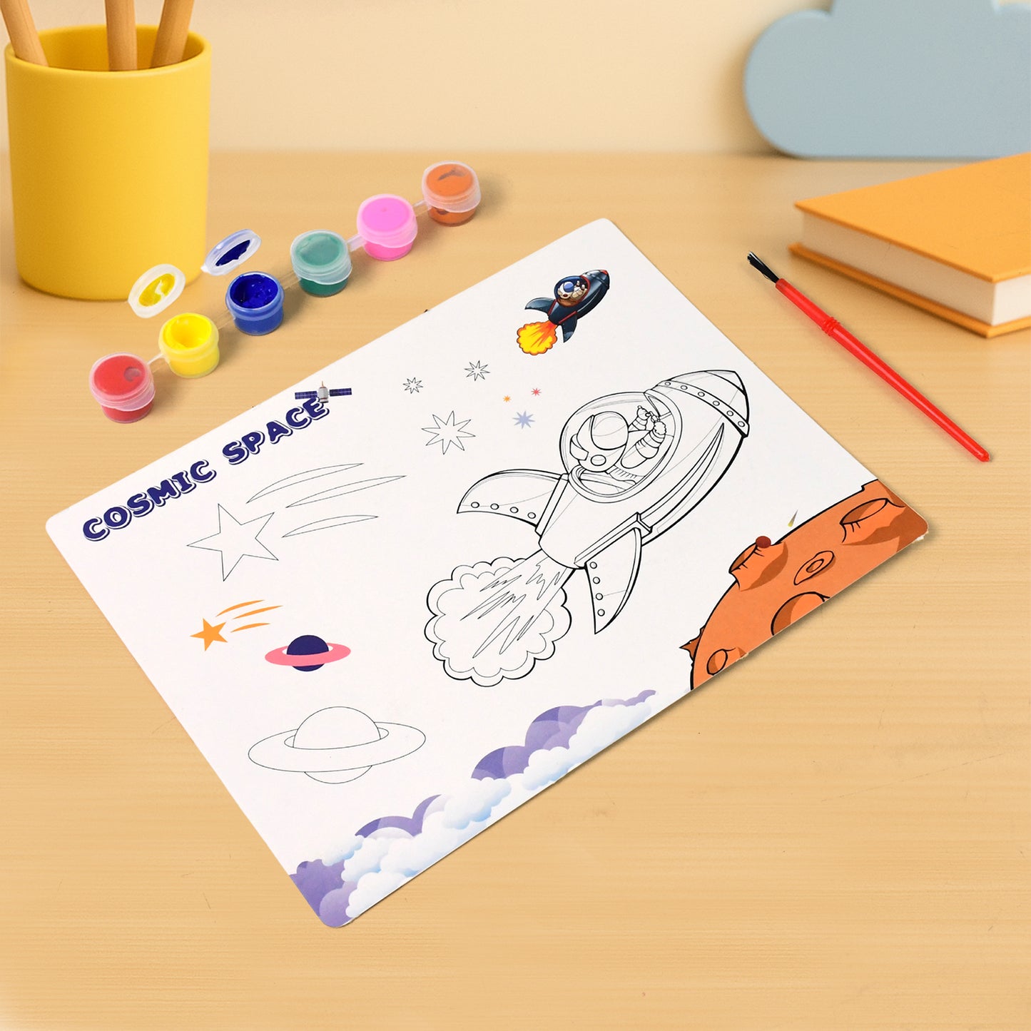 Space Adventure Kids Art Kit - Painting & Coloring Set with Sheets, Paints, Brush - Happy Price - Image 5